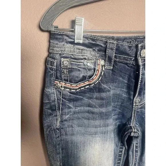 MISS ME Jeans Womens 28 30x33.5 Mid Rise Blue Distressed Denim Straight - Picture 2 of 9